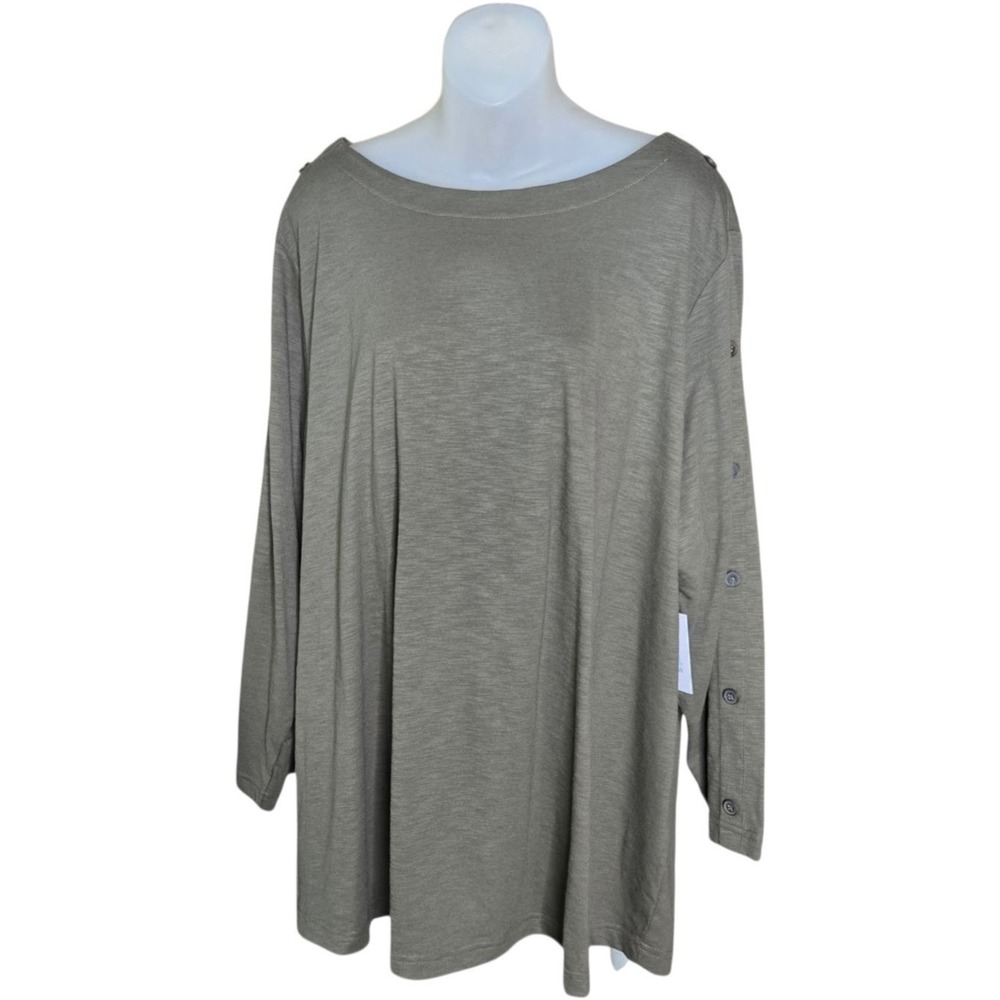 Croft & Barrow Womens Classic Tunic Top Size 3X Green Button Sleeve NWT Casual